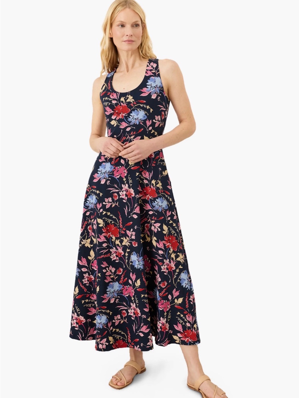 Pact Navy Floral Maxi Dress with Pink and Cream Accents